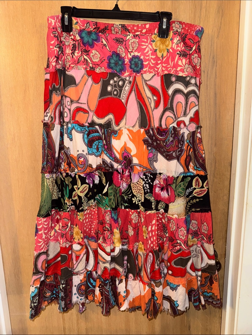 Vintage Y2K Derek heart %100 Cotton Boho   Patchwork Maxi Skirt Junior Large
